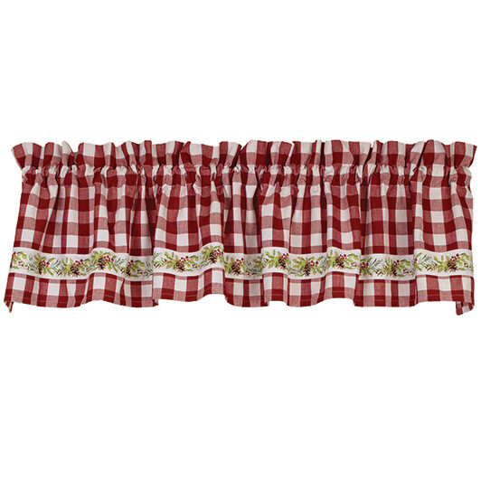 HOLLY VINE Red Check Christmas Window Valance 72″ x 14″, by The Country House