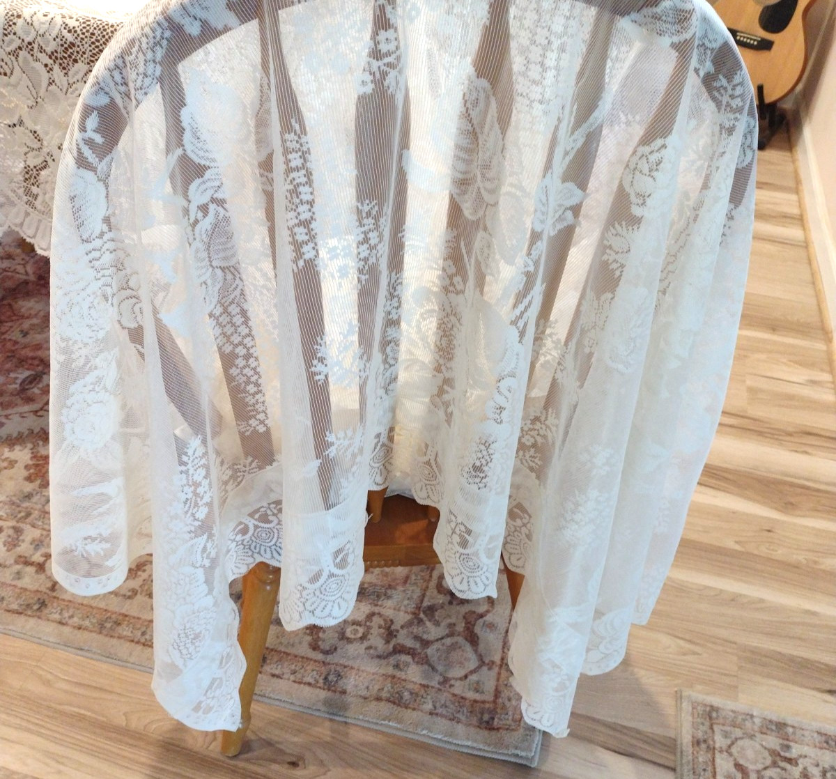Set of 2 Vintage Sheer Cream Floral Lace Curtain Panels 54″ x 84″ each