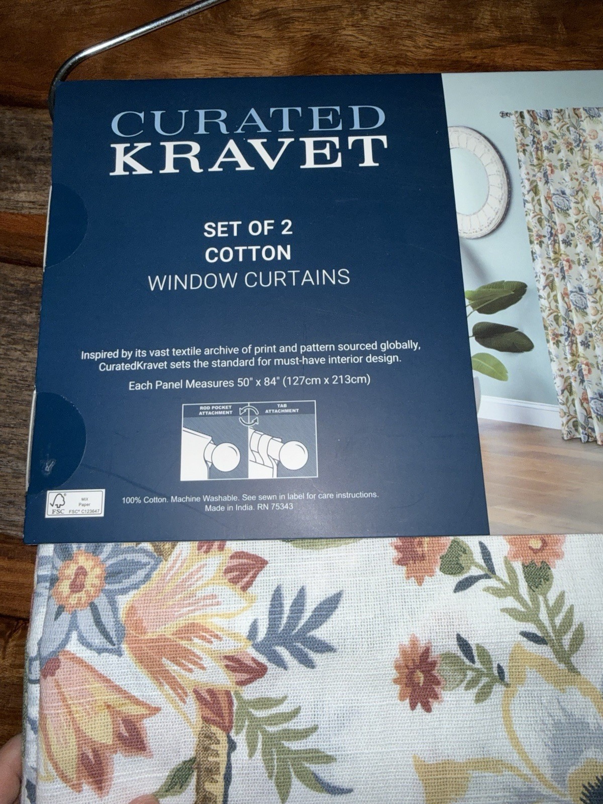 NWT Curated Kravet 2 pc Window Curtains Jacobean Floral Birds Cotton 50″ x 84″