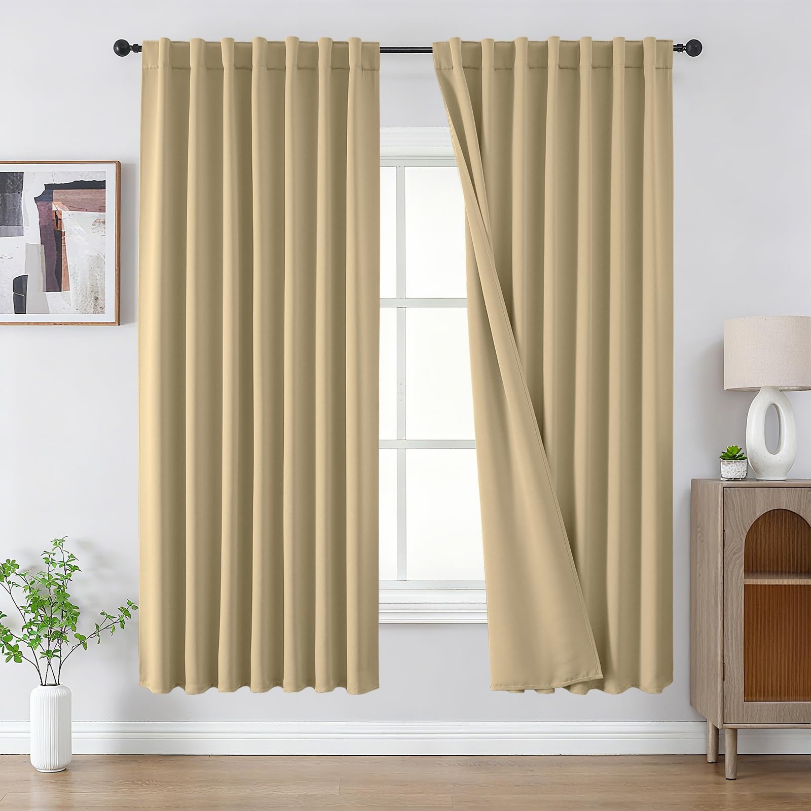 Cucraf Blackout Curtains 63 Inches Length 2 Panels Set Rod Pocket And Back Tab