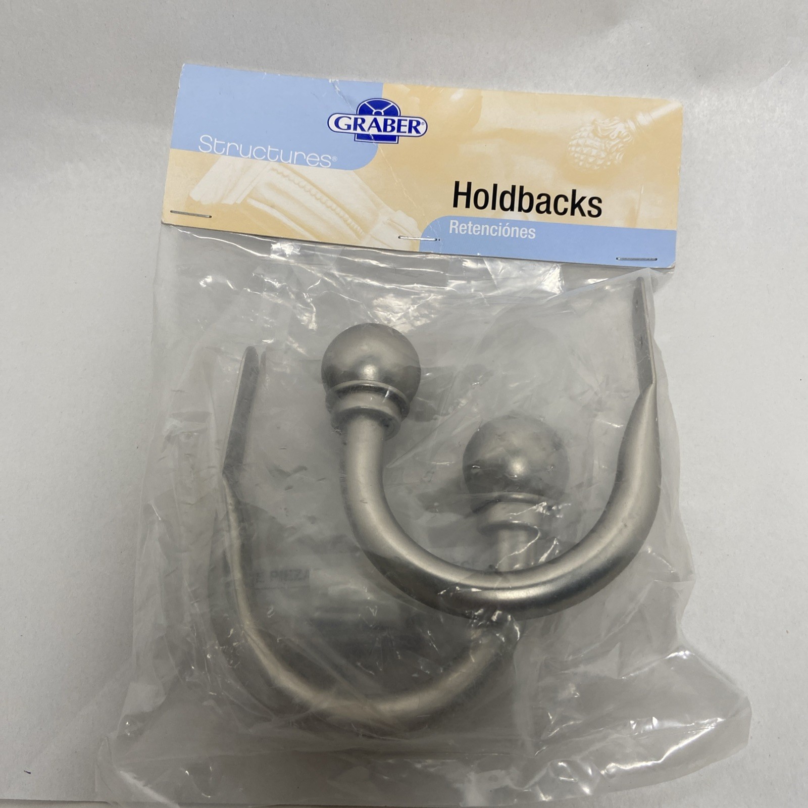 Structures By Graber Satin Nickel Curtain Hold Back Hook Set New in Package