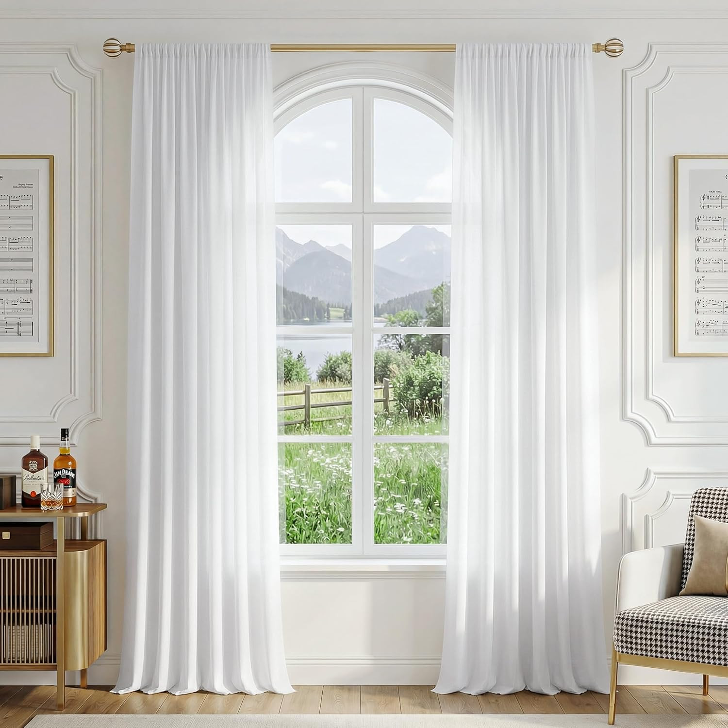 Sheer Non-See-Through White Curtains for Bedroom, Faux Silk That Let Light Curta