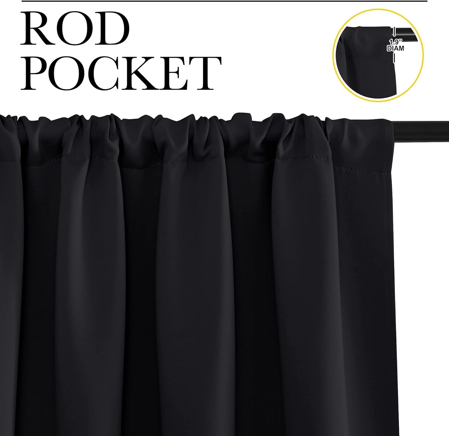 Solid Black Thermal Insulated Curtains – 42″ W x 63″ L, Block 85%-99% Light