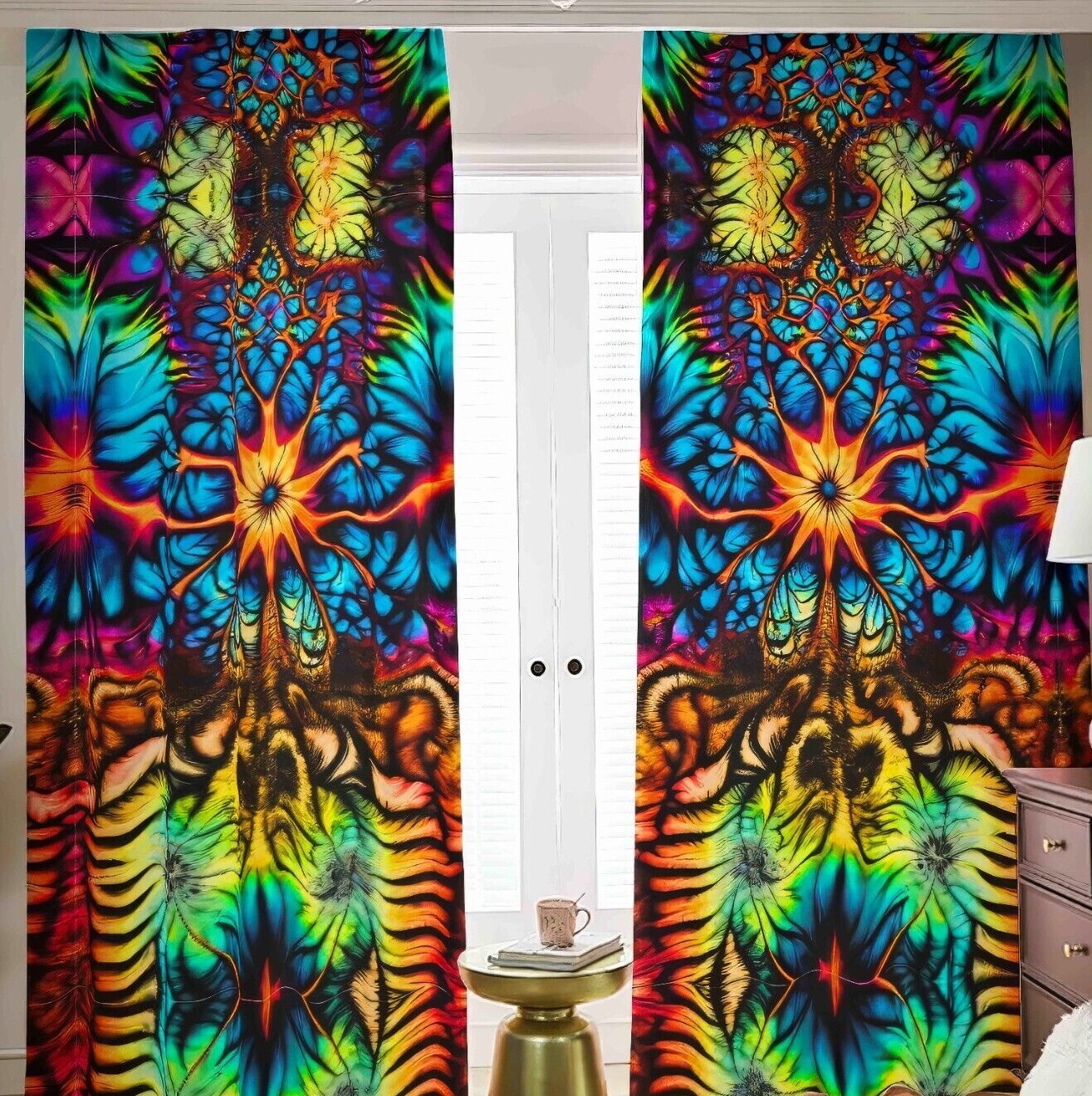 Psychedelic Tie Dye Blackout Curtains Tied Dyed Black Out Rainbow Psy Vibrant