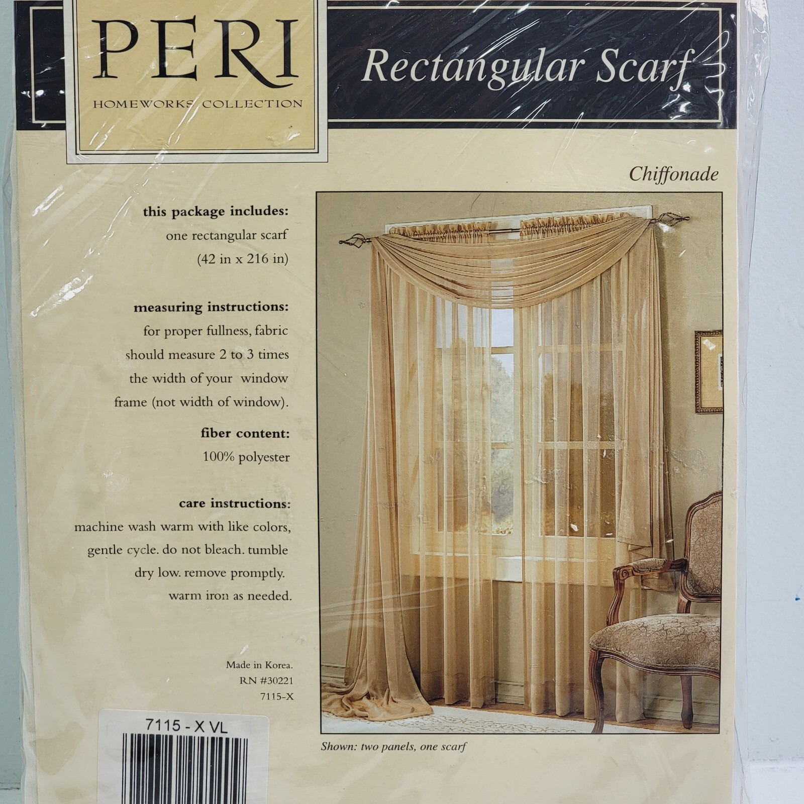 Peri Homeworks One Rectangular Scarf Curtain 42×216 Chiffonade Vanilla Sheer New