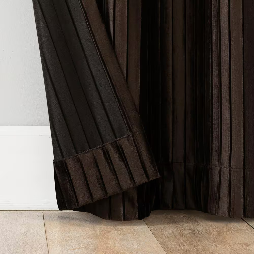 Cascade Pleated Velvet Chocolate Brown Polyester 40 In. W X 84 In. L Grommet Bla