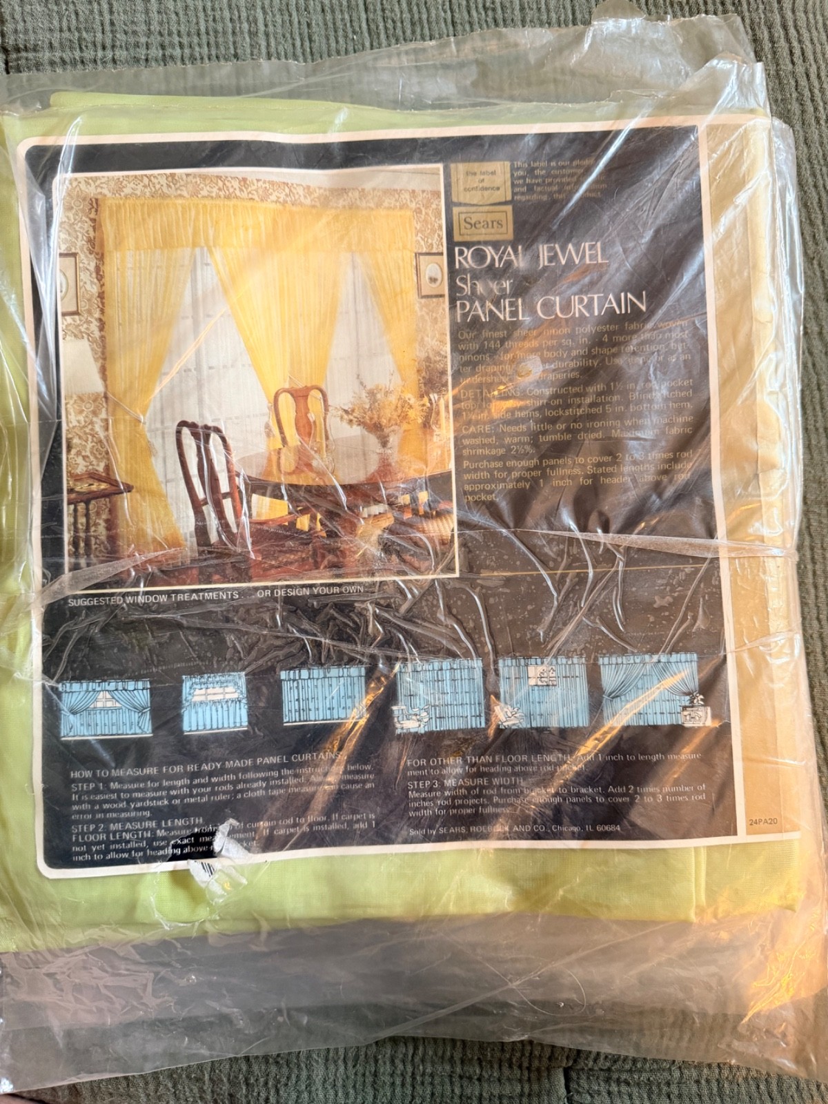 Lot of 5 Vtg Sears Royal Jewel Sheer Curtain Panels 60×63 Avocado Green Heather