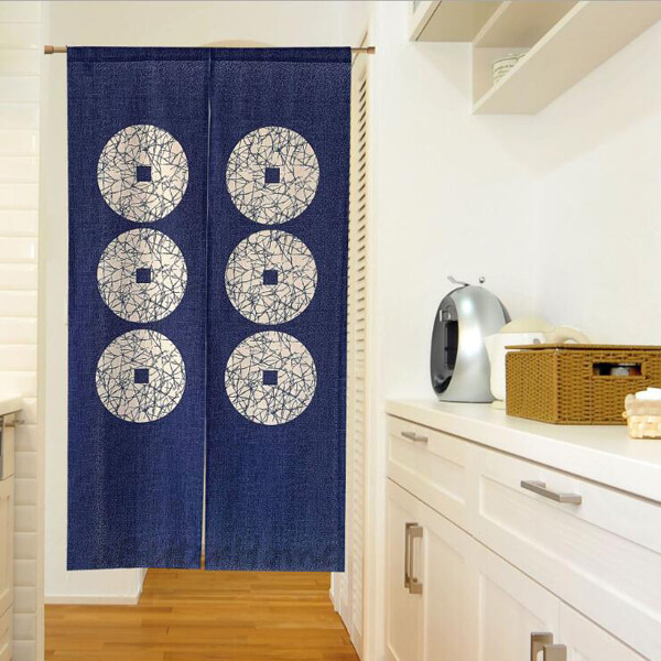 Blue Six Rounds Japan Style Door Curtain Room Doorway Hanging Tapestry House Dec