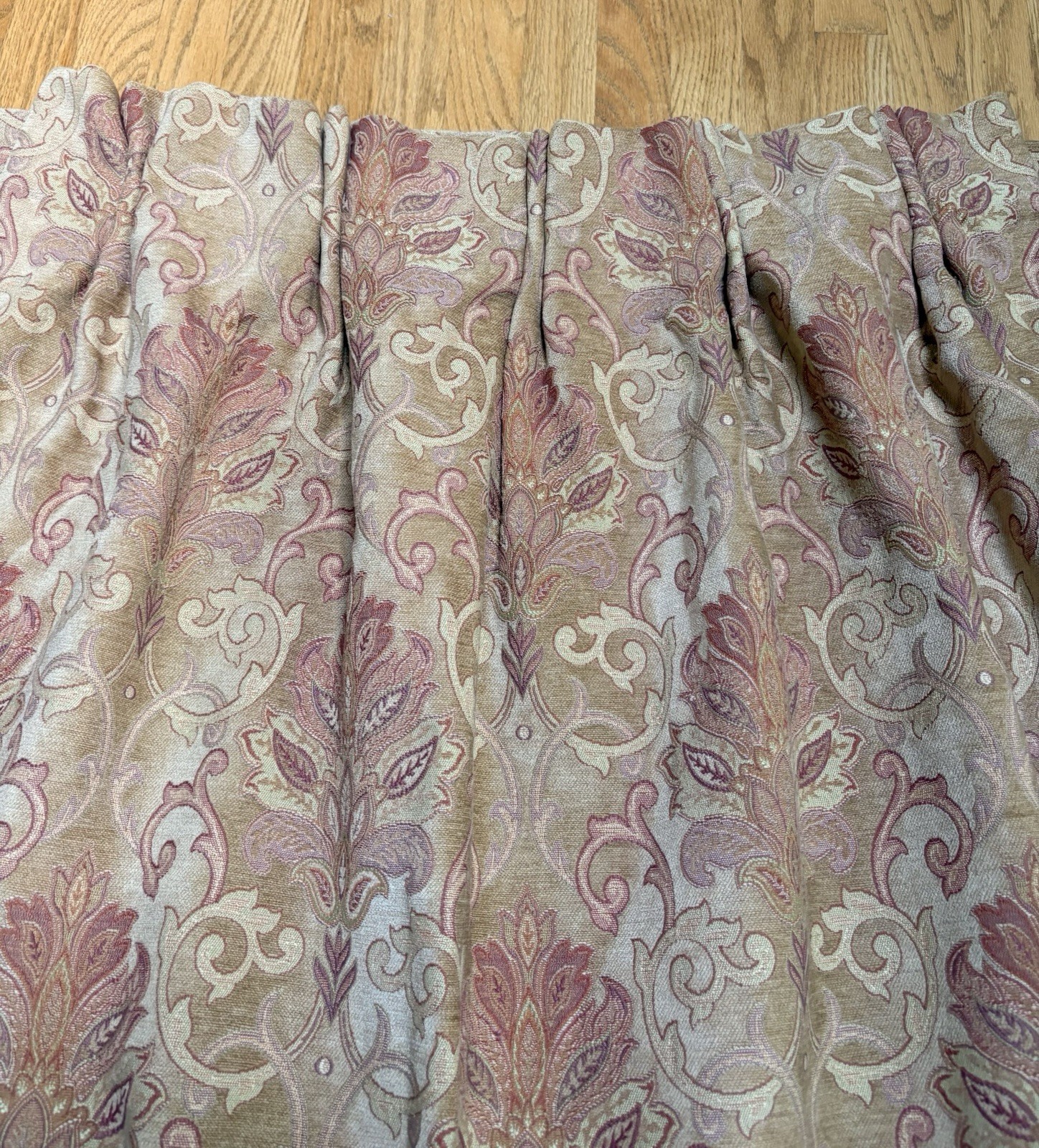 Pair “The Curtain Exchange “Tapestry Chenille Lined Pinch Pleat Drapes Gold Tan