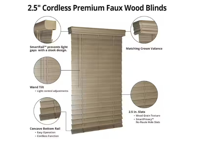 Home Decorators Driftwood Gray Cordless Faux Wood Blinds 35×64 2.5in Slats
