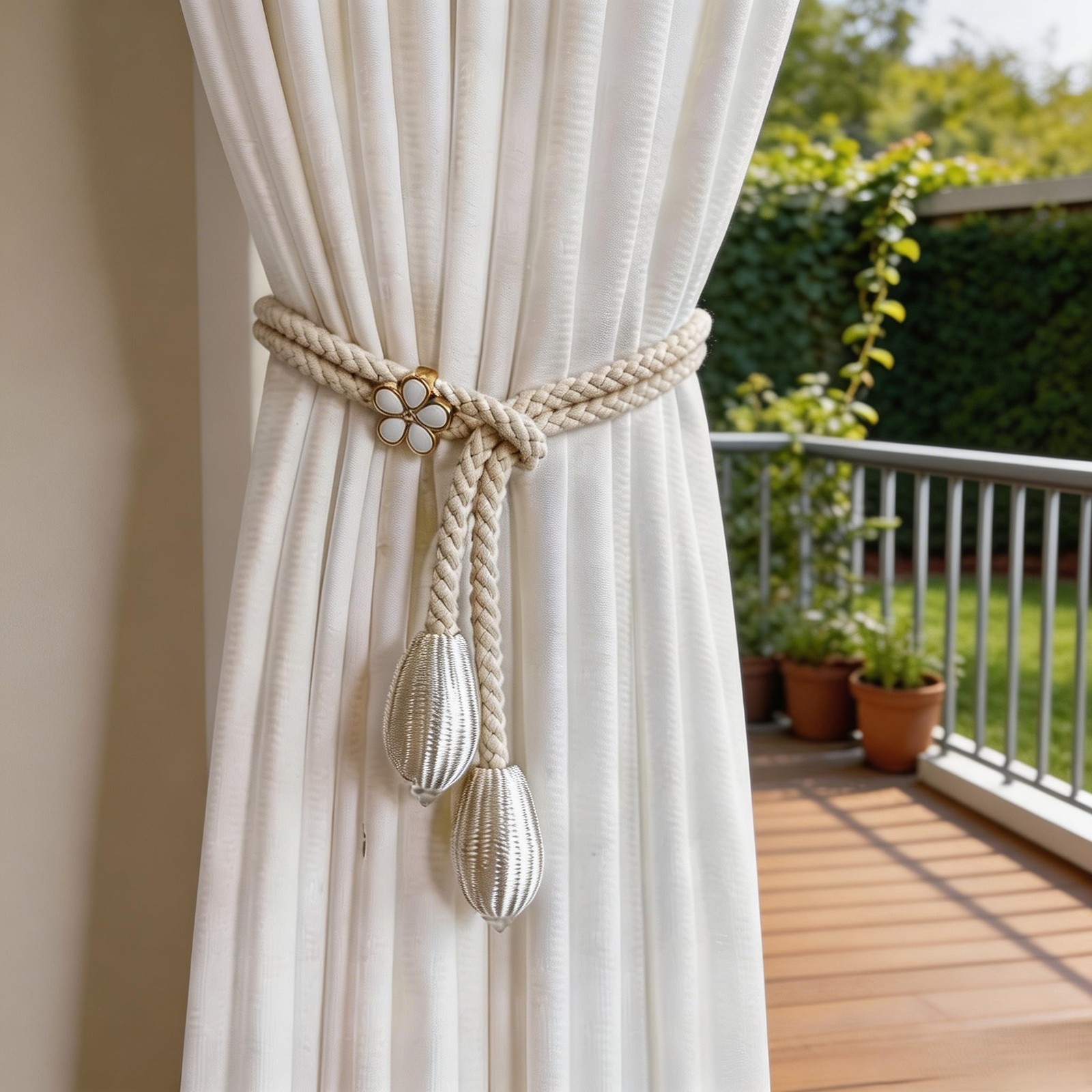 2 Pack White Cotton Curtain Tiebacks Handmade Farmhouse Curtain Holdbacks, Cu…