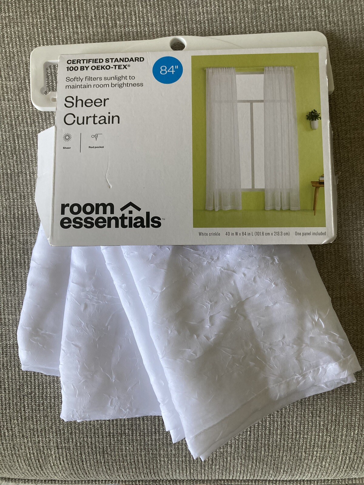 1pc Sheer Crinkle Window Curtain Panel White – Room Essentials 40”W x 84”L