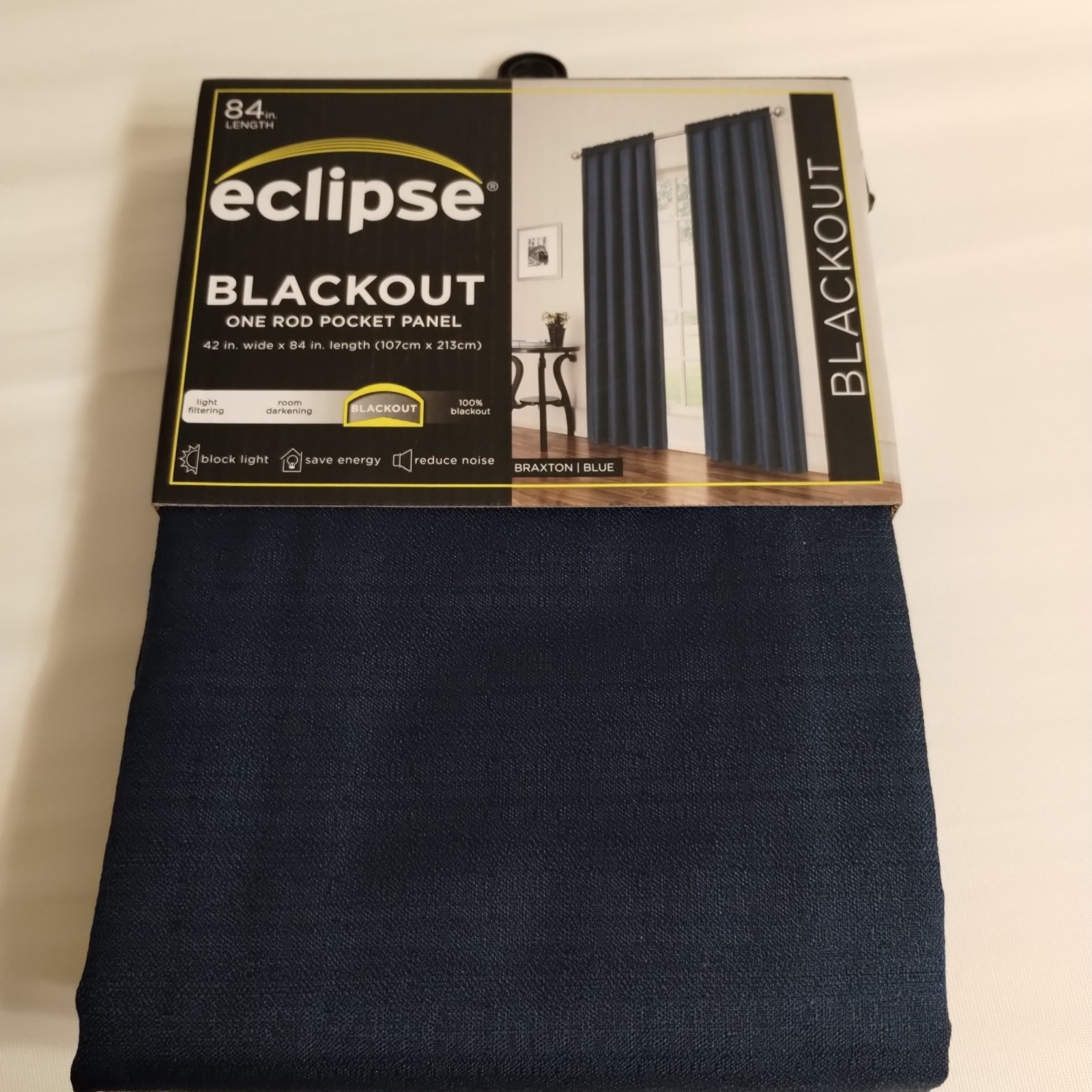 Eclipse Blackout Rod Pocket ONE Panel Curtain Drape 42″x84″ Braxton Blue 🔵