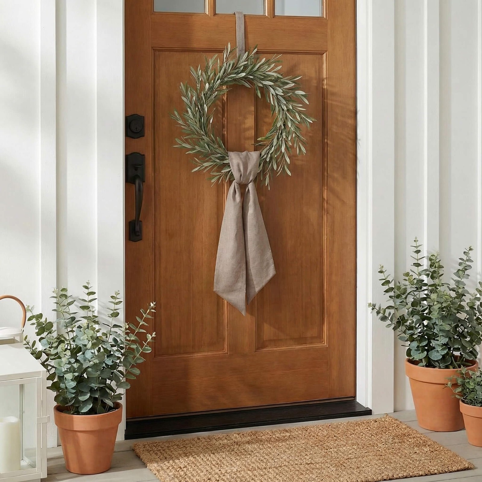 2 Pack Wreath Sash for Front Door, 5″ Wide 55″ Long Brown Linen Look Blank Ri…