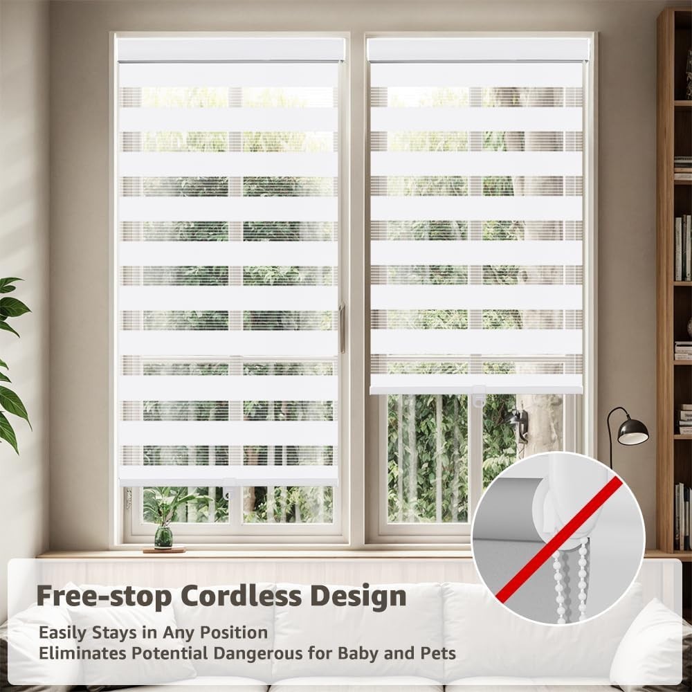 KELIXU Cordless Zebra Blind for Window French Door Blinds Free-Stop Window Shade