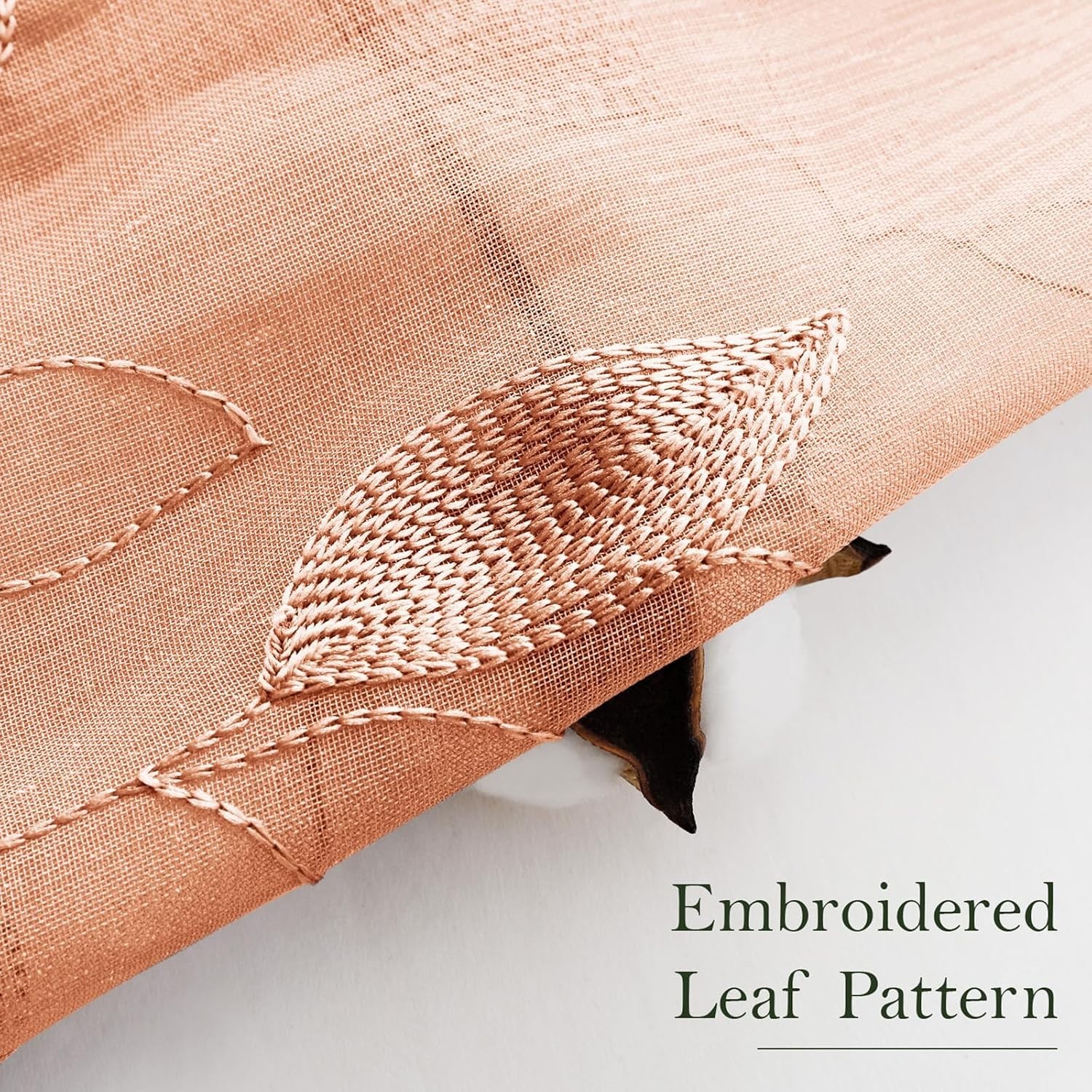 Beautiful Embroidered Leaf Burnt Orange Sheer Curtains – 30 X 36 Inch – 2 Panels