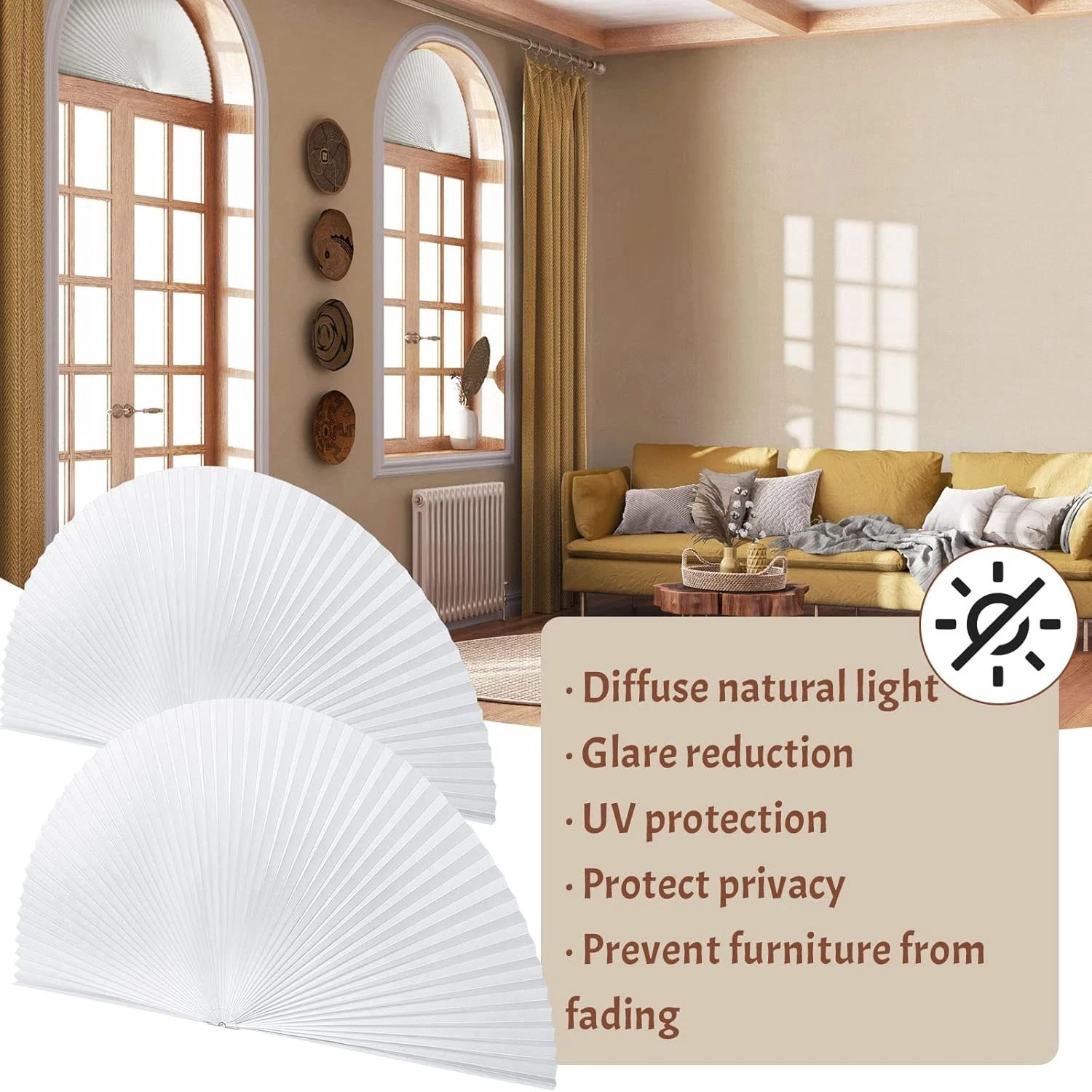 Half Moon Window Shade Half Circle Arch Window Blackout, Light Filtering Pleated