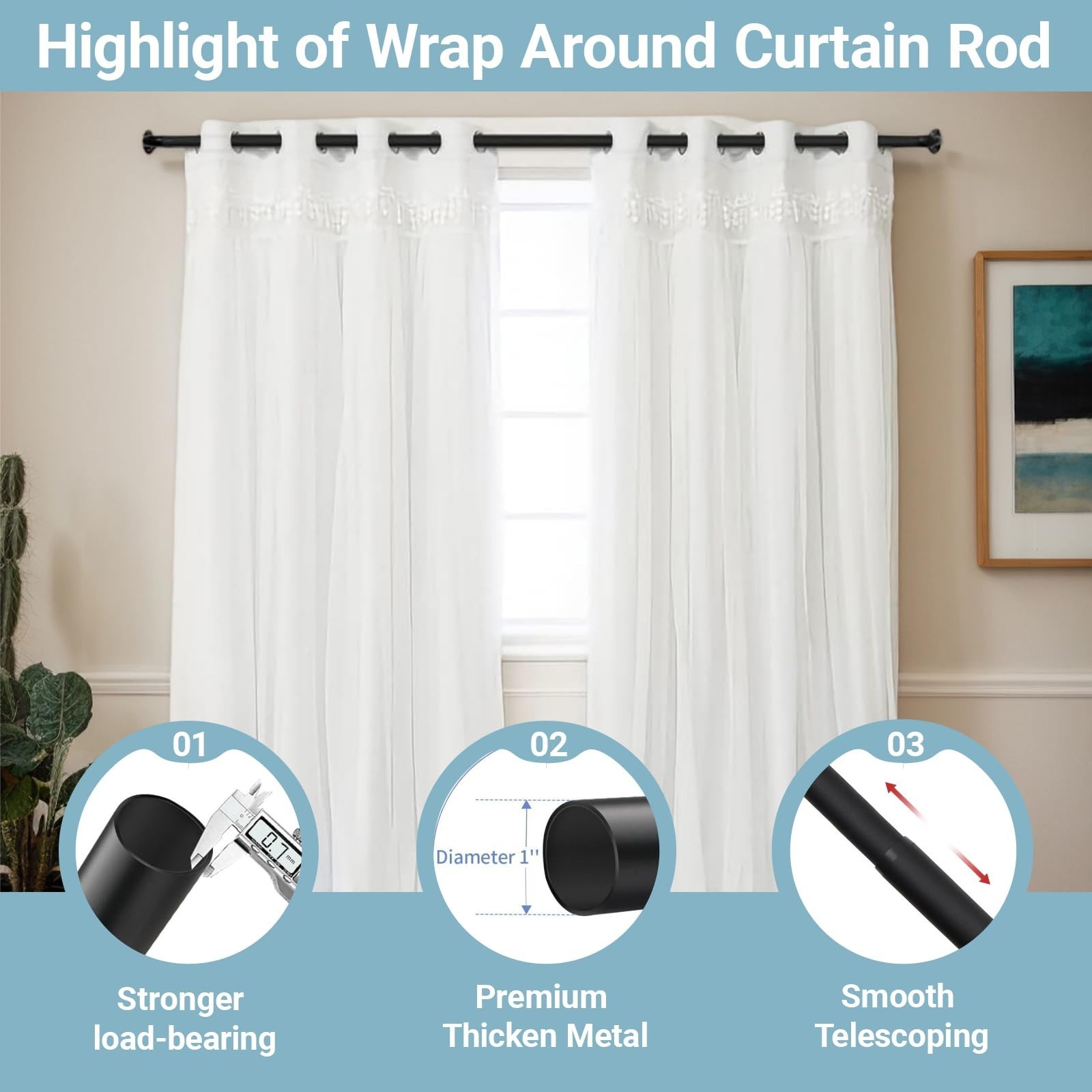 Blackout Curtain Rod For Windows,Wrap Around Curtain Rods 1 Inch Diameter,Roo…