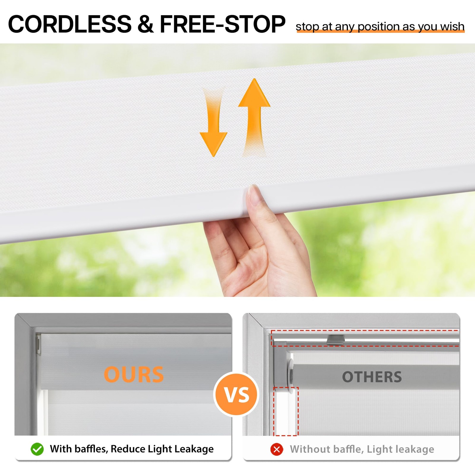 LazBlinds No Drill Zebra Blinds for Windows 22″ W x 64″ H, White | Cordless D…