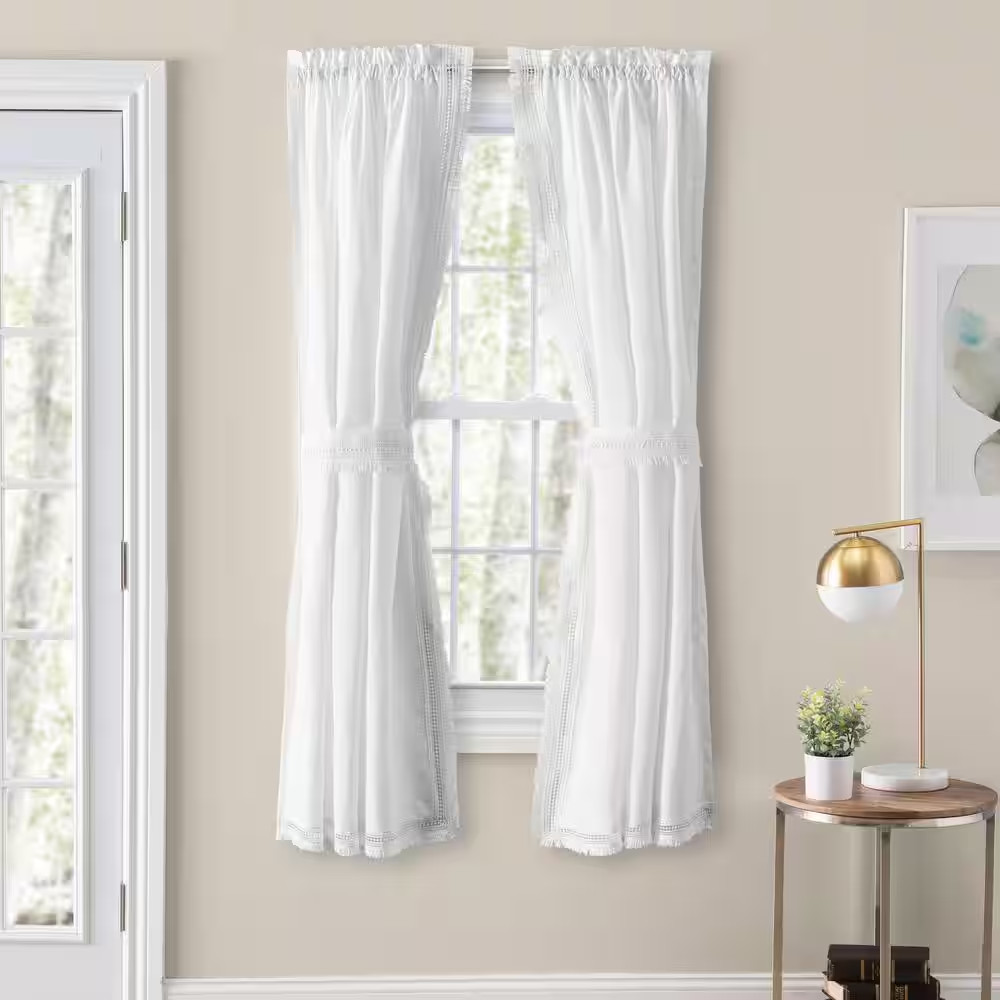 Brush Fringe White Polyester 80 In. W X 72 In. L Light Filtering Curtain Panel P