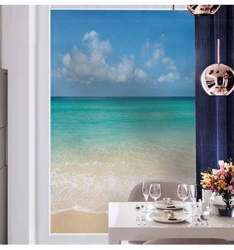 Beach Static Cling Privacy Frosted Stained Window Film Opaque Glass Sticker