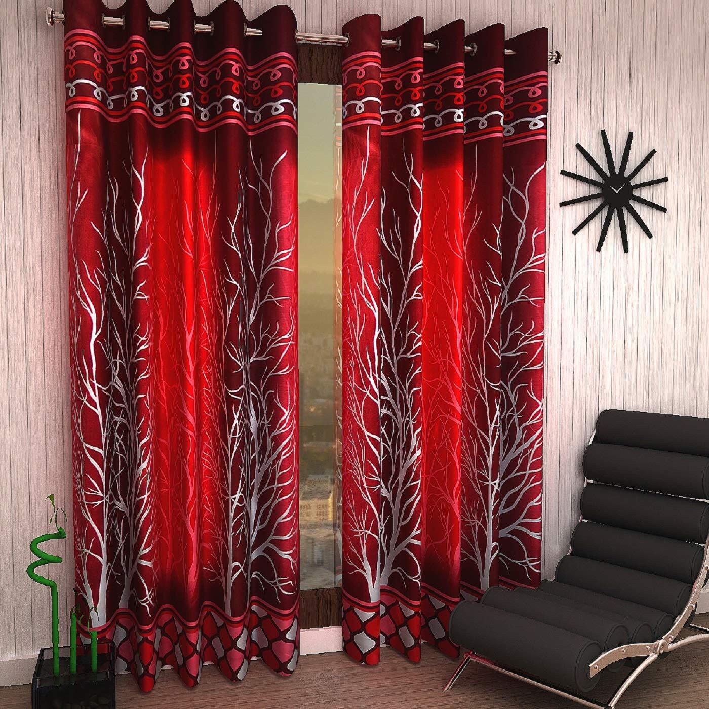2 Piece Eyelet Polyester Door Curtain Set 7ft Maroon