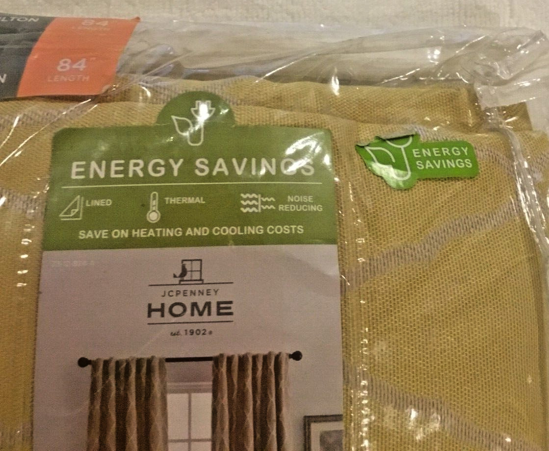 New JCP Home Rod Pocket Back Tab Panel Hamilton Golden Cocoon 50″ x 84″ A2