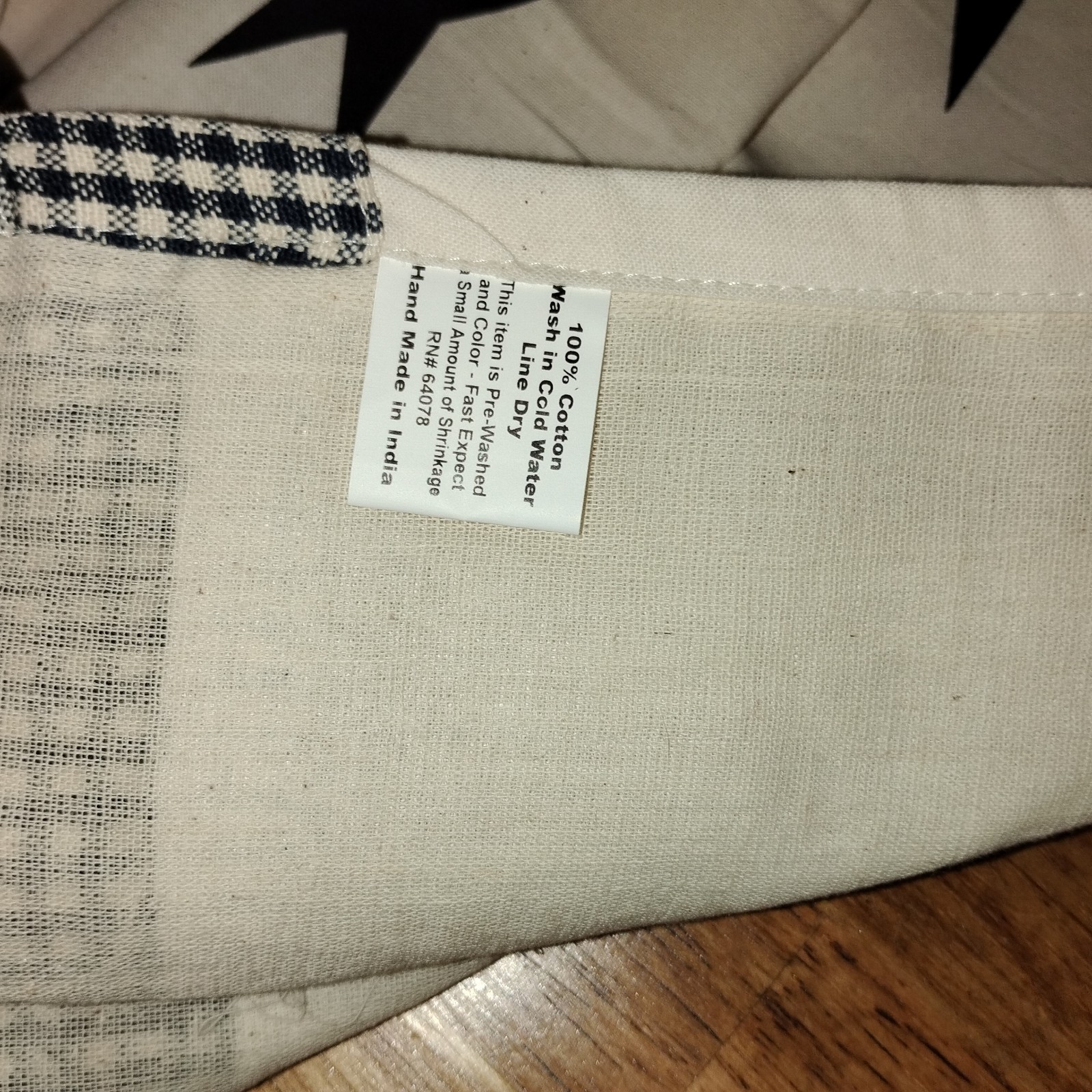 2 Primitive Farmhouse Navy Blue Plaid & Star Valance Curtain Pair 15.5″ X 58.5″