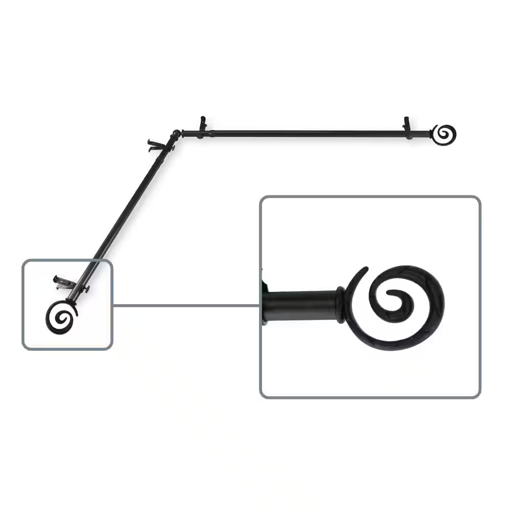 13/16″ Dia Adjustable 28″ to 48″ Single Corner Window Curtain Rod in Black with