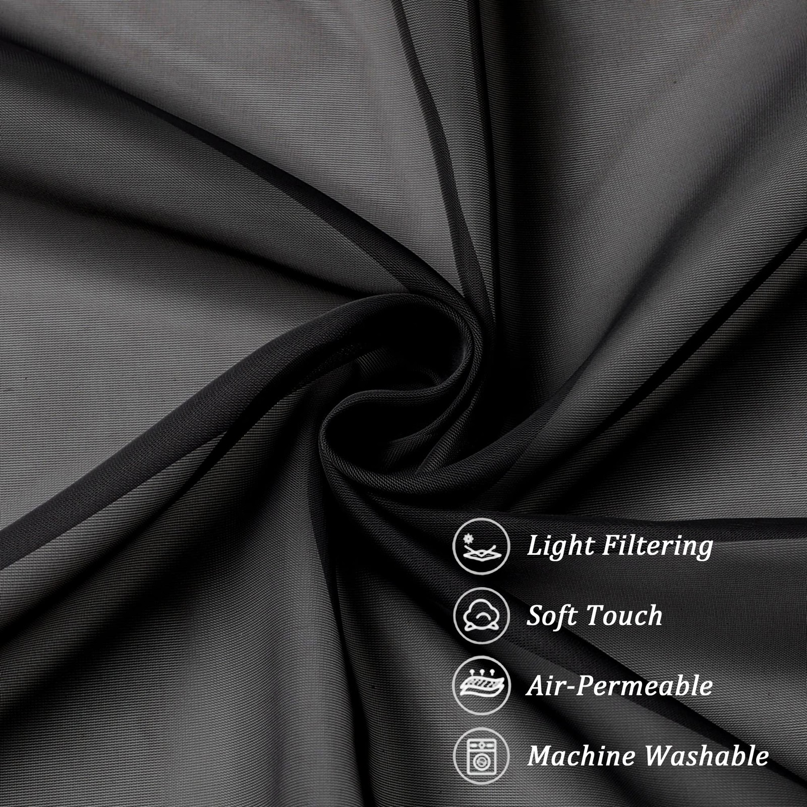 Black Sheer Valances for Windows 2 Pack, 42W x 14L Inches Small Window Curtains