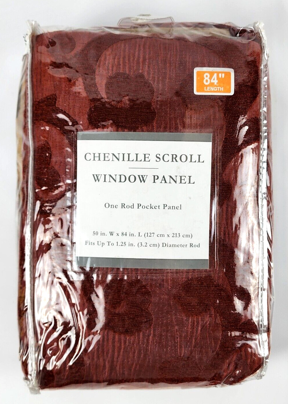 Chenille Scroll Window Panel One Rod Pocket Panel 50″ W x 84″ L