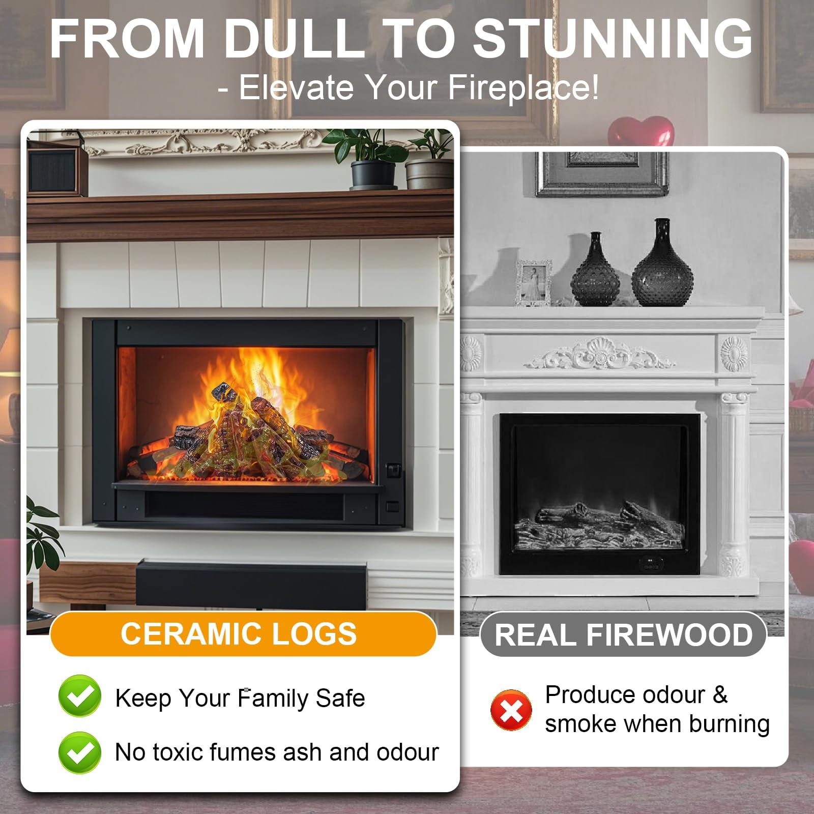 Small Ceramic Logs for Gas Fireplace, 8 Pcs Realistic Ceramic Logs for Gas Fi…