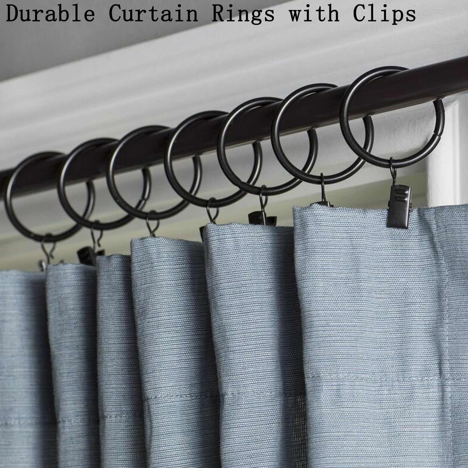 16 Pack Curtain Rings Clips, Window Clip Rings Black Curtain Hooks Hangers Clip