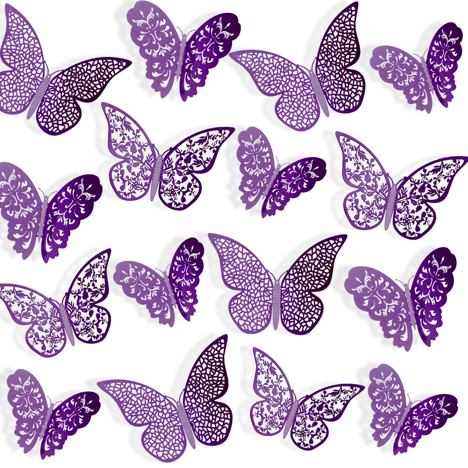 72 Pieces 3D Butterfly Wall Decals Sticker Decal Decor Art Purple