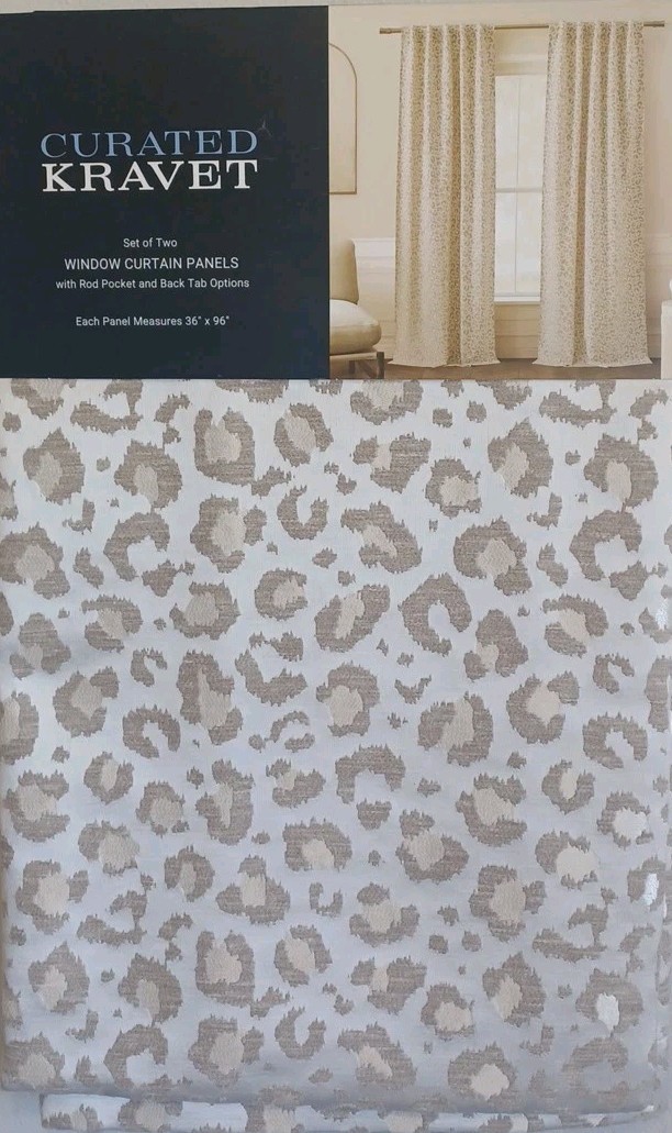 (2) Curated Kravet Jacquard Leopard Designs Rod Pocket Window Panel 84” New~