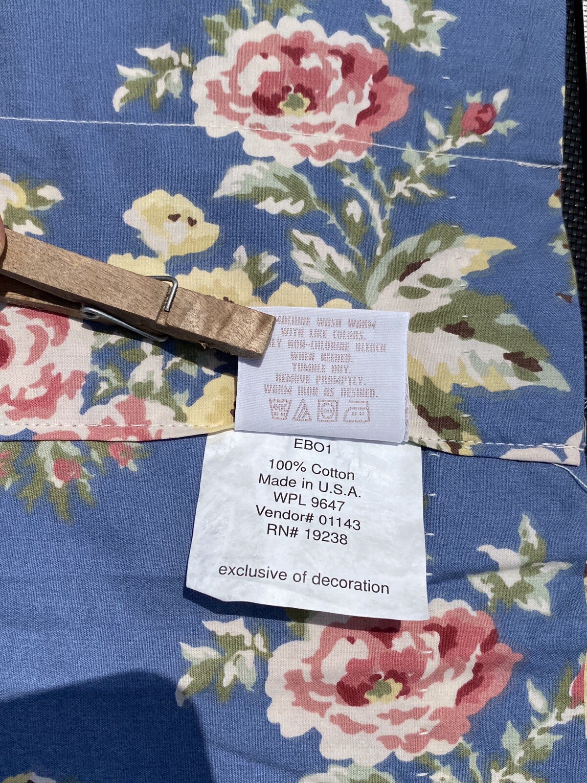Eddie Bauer Blue Roses Valance Cotton Floral 82” Shabby Chic Multi Colored VGC
