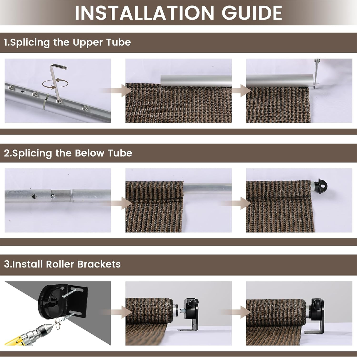 Mocha Outdoor Roller Shades 10′ W x 8′ H – 90% UV Protection Blinds