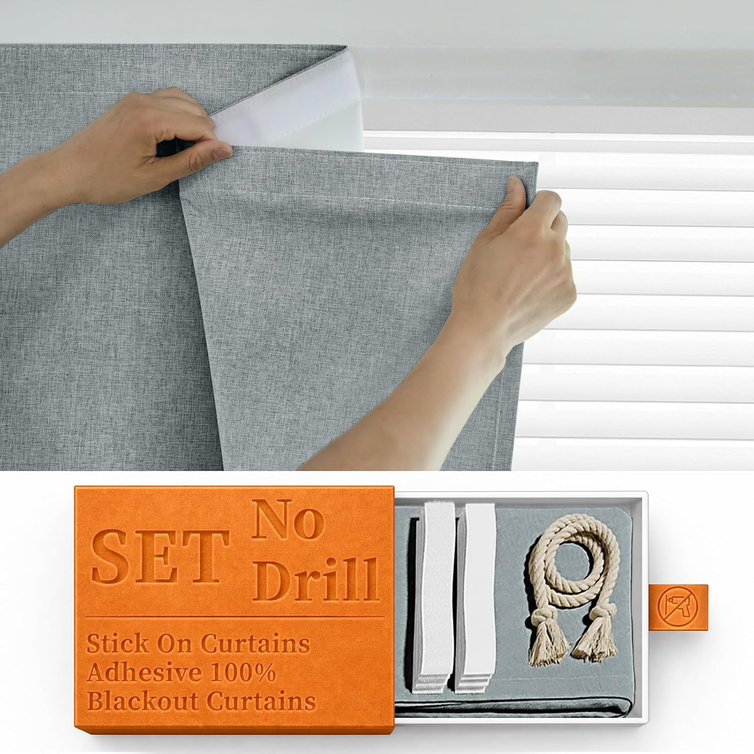 100% Blackout Self Adhesive Curtains- Stick on Curtains Shades Window Blinds Cur