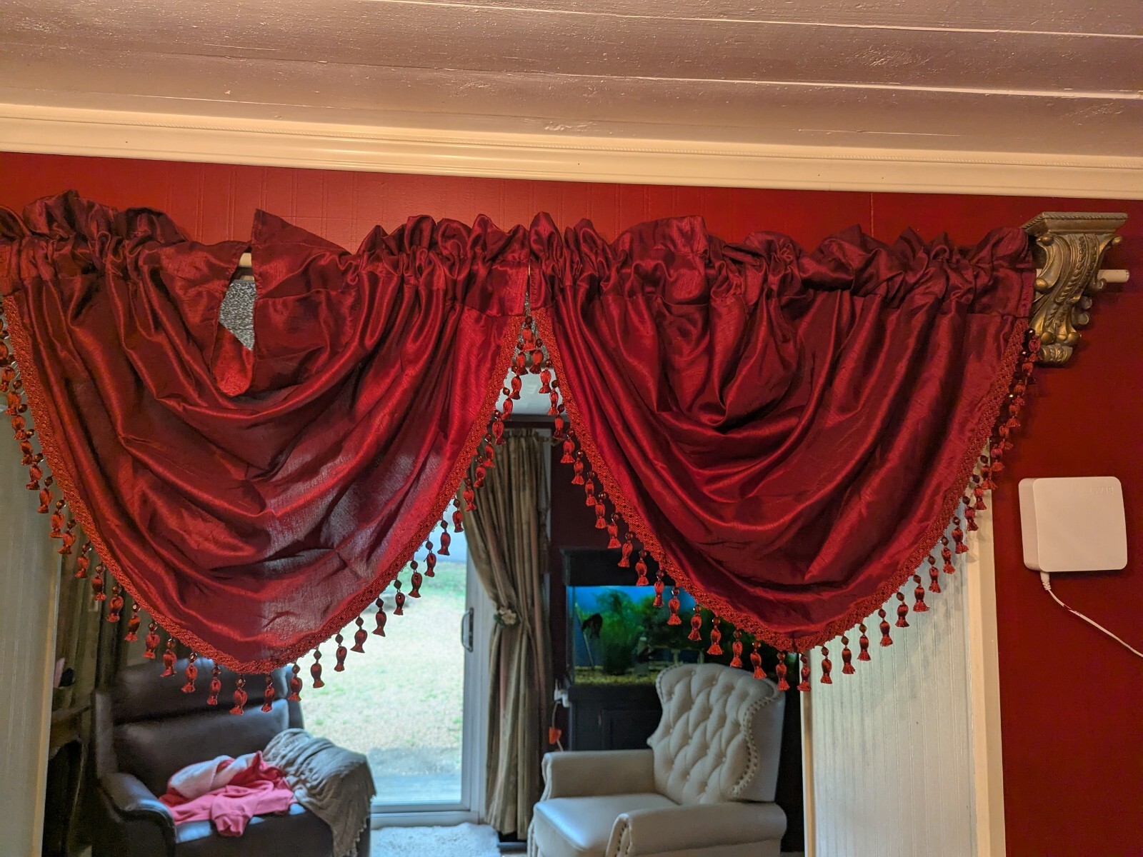 Valance Maroon Braid Bead and Tassell Trim 30-36 inch Window