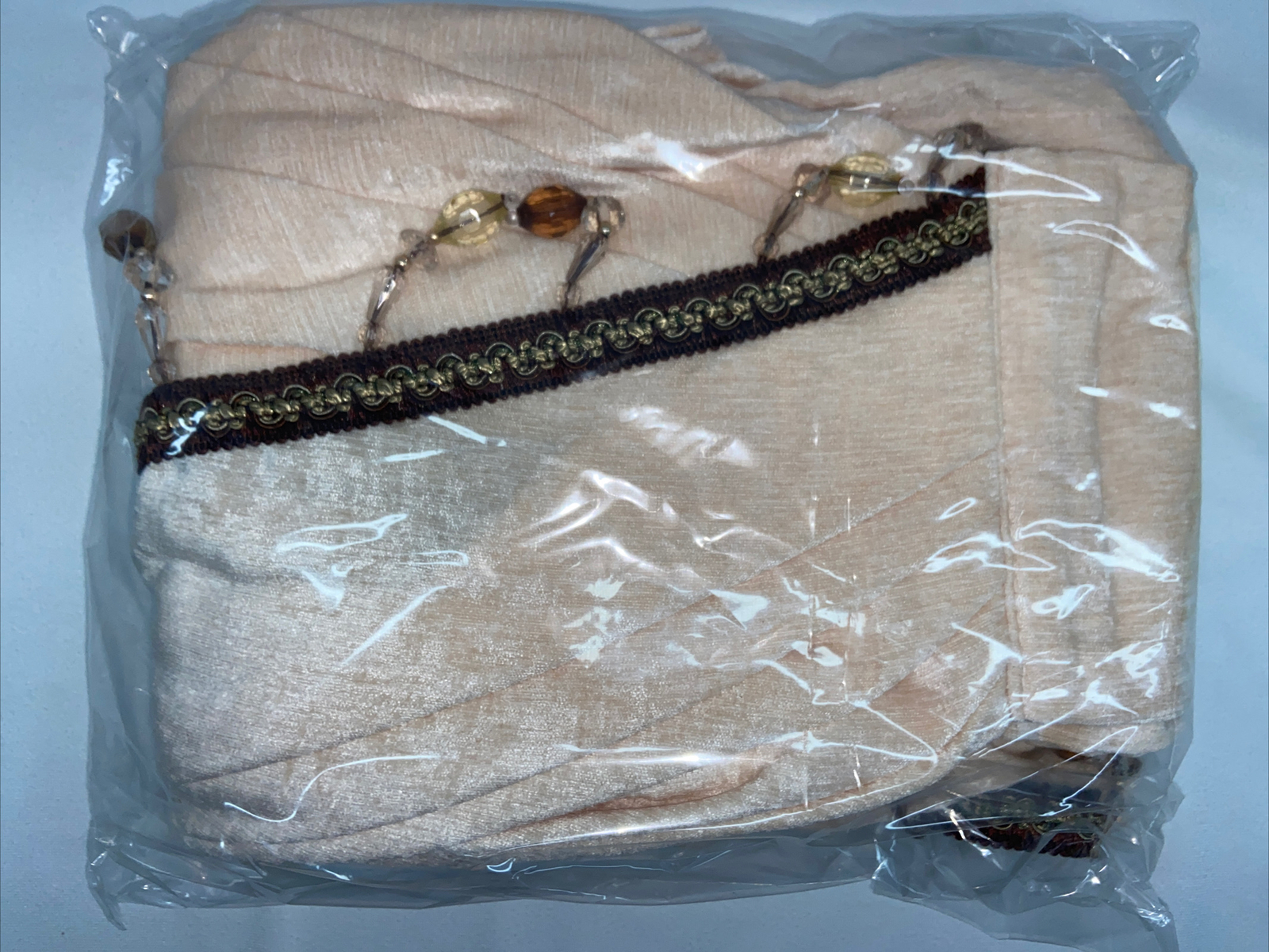 ***Free Shipping***Brand New, Elkca Chenille Waterfall Valance, Beige, 2 Swag.