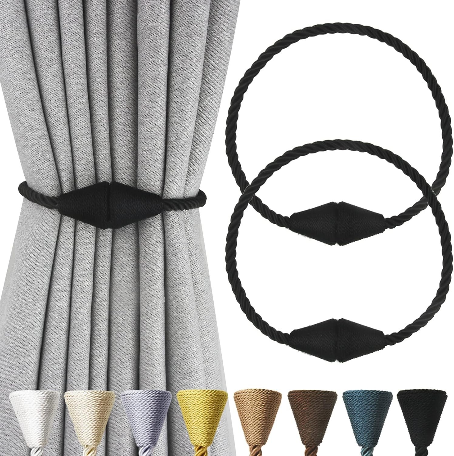 2 Pack Magnetic Curtain Tiebacks Rope Modern Handmade Curtain Tie Backs Decor…