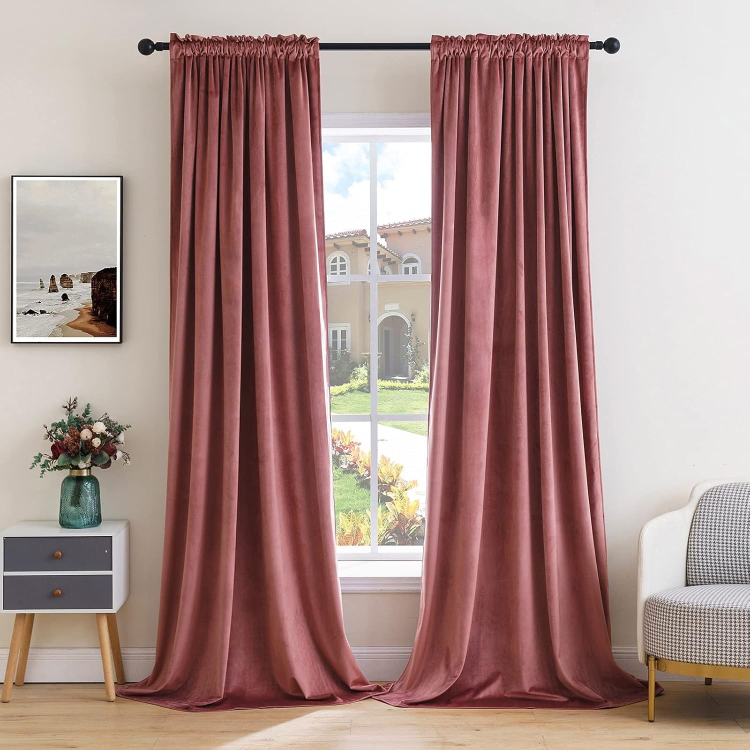 Pink Velvet Curtains Thermal Insulated 52″W x 96″L (Pack of 2) Dusty Rose