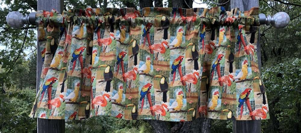 Tropical Birds Valance Jungle Patch Toucan Parrot Cockatiel Flamingo Curtain