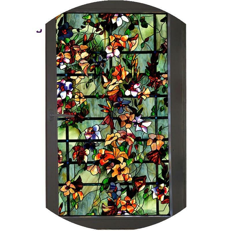 Opaque 3D Static Cling Window Film Frosted Stained Camellia Glass Sticker Decor