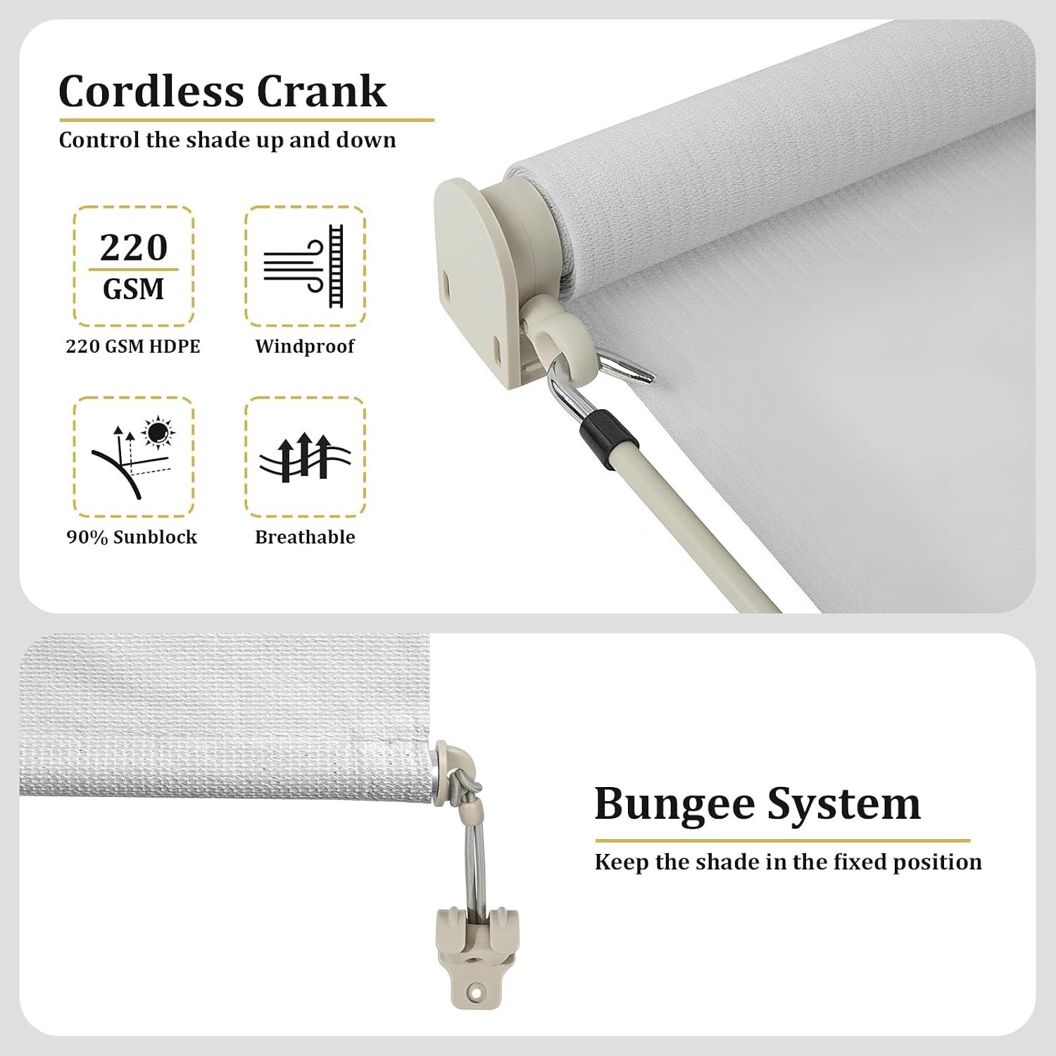 UV-Blocking 10′ W x 8′ H White Roller Shades for Privacy on Patios & Gazebos