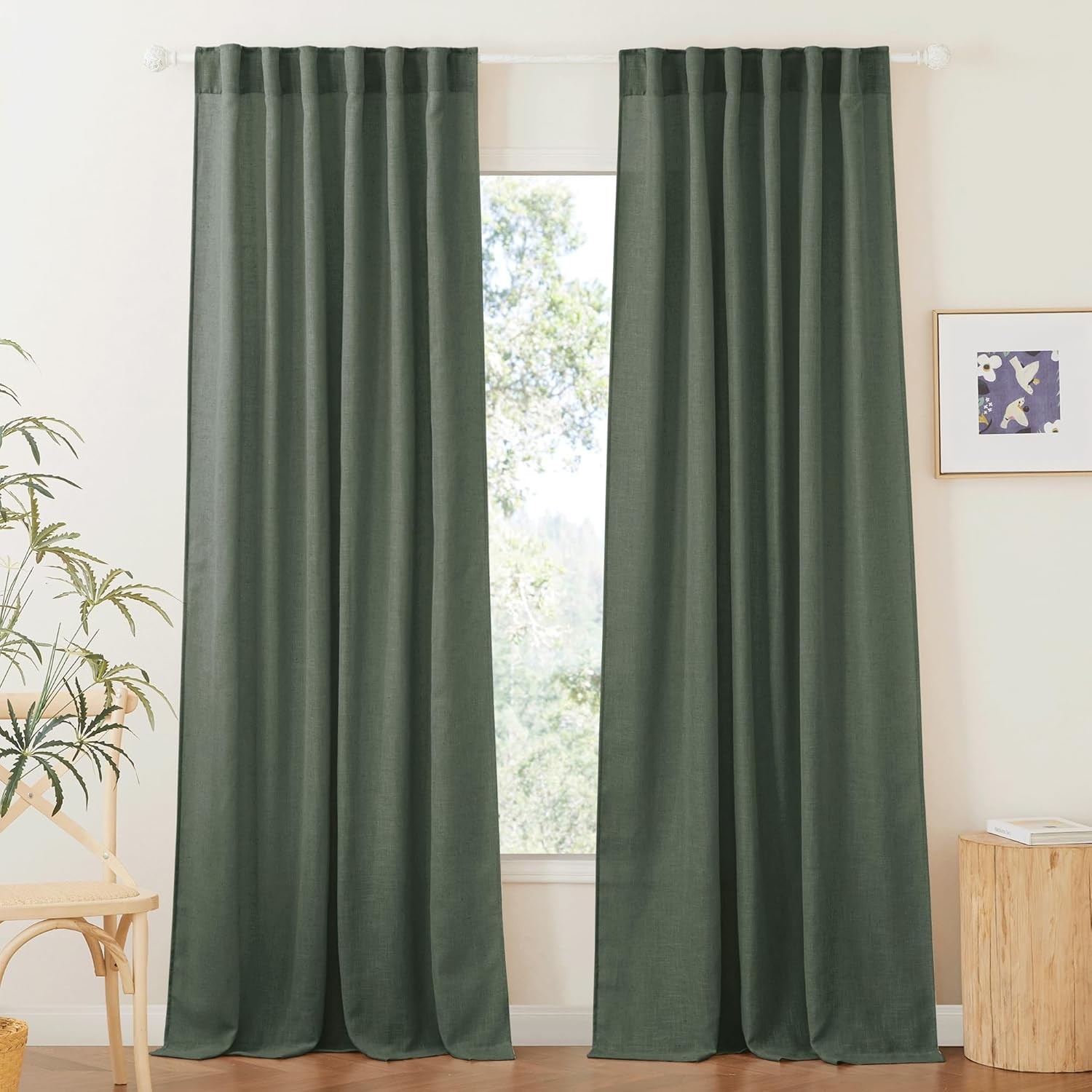 White Linen Texture Sheer Curtains Light Airy Panels for Bedroom Living Room Pat