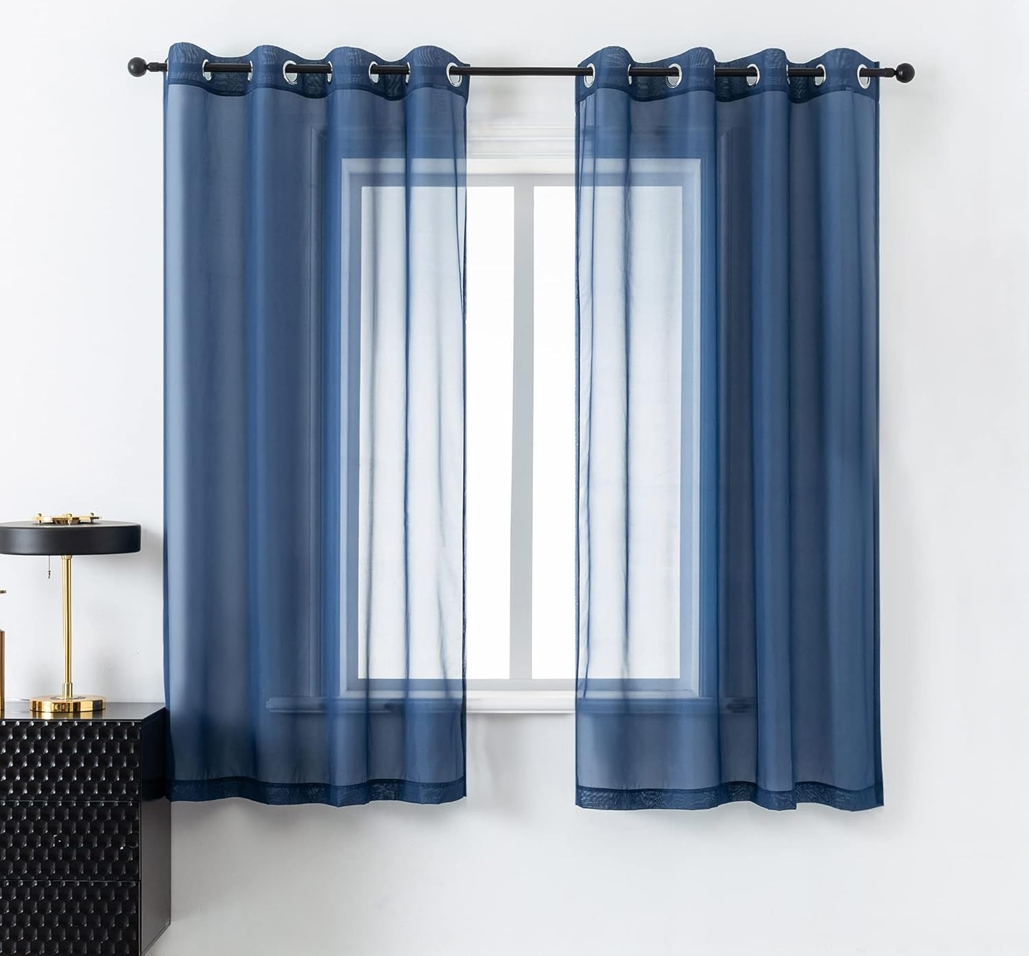 Navy Indigo Blue 54 Inches Sheer Curtains for Bathroom Small Windows with Gromme