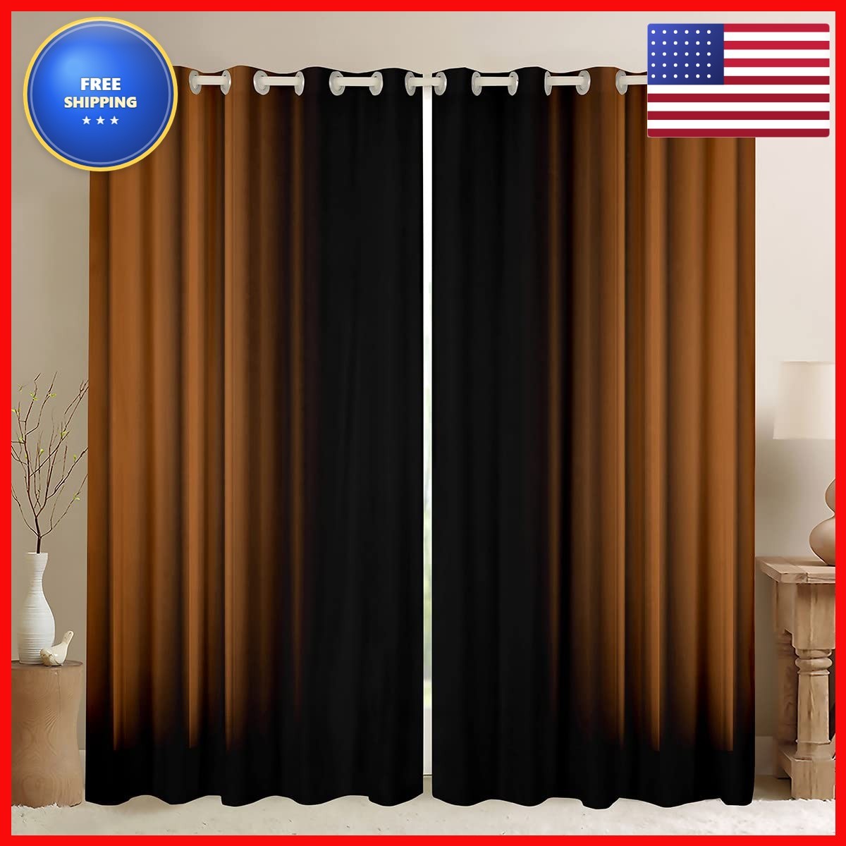 Feelyou Abstract Ombre Window Curtains For Bedroom Living Room Kids Teens Brown