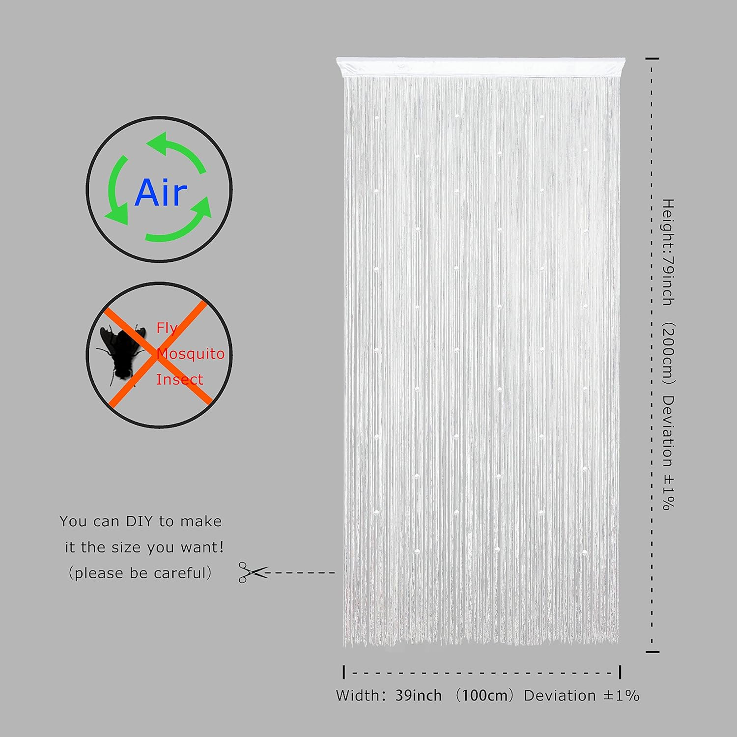Yaoyue Beaded Door String Curtain for Doorway, 39″W X 79″L, White, 1 Panel | Bea
