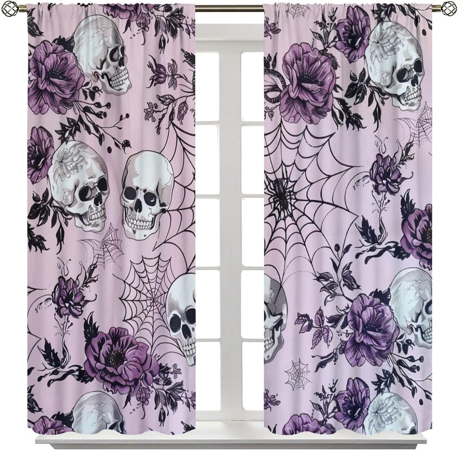 Fantasy Gothic Skull Blackout Curtains for Bedroom/Living Room, Horror Spider We
